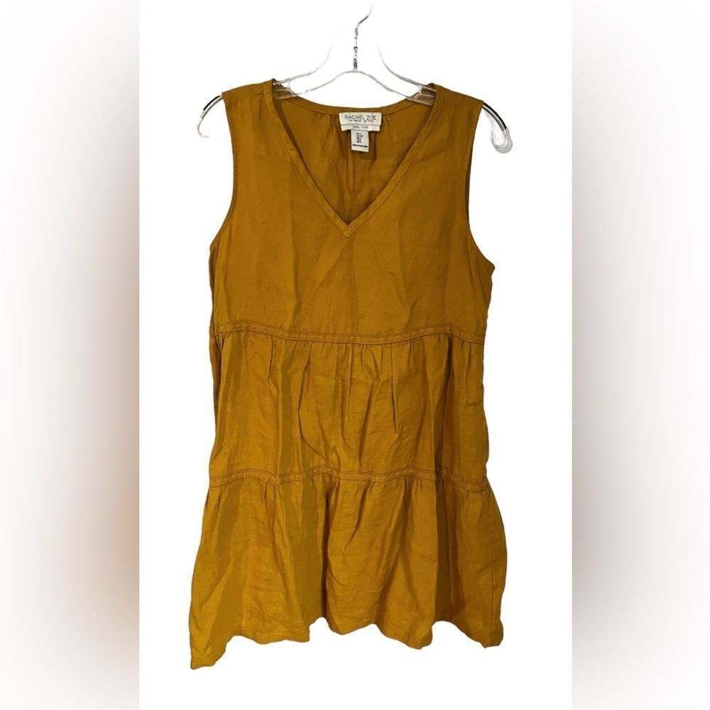Rachel Zoe Linen Mustard Yellow Tiered Sleeveless Dress